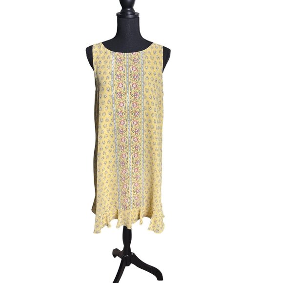 Max Studio Women's Yellow Sleeveless Floral Printed Dress with Ruffled Hemline M - Picture 1 of 11